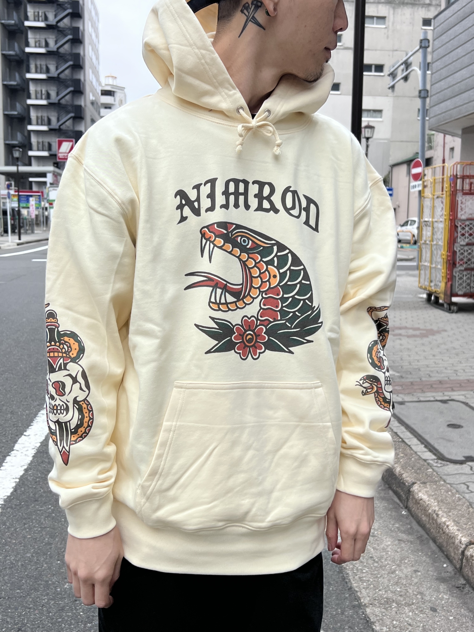 ”NIMROD” Snake & Skull Pullover Hoodie Natural