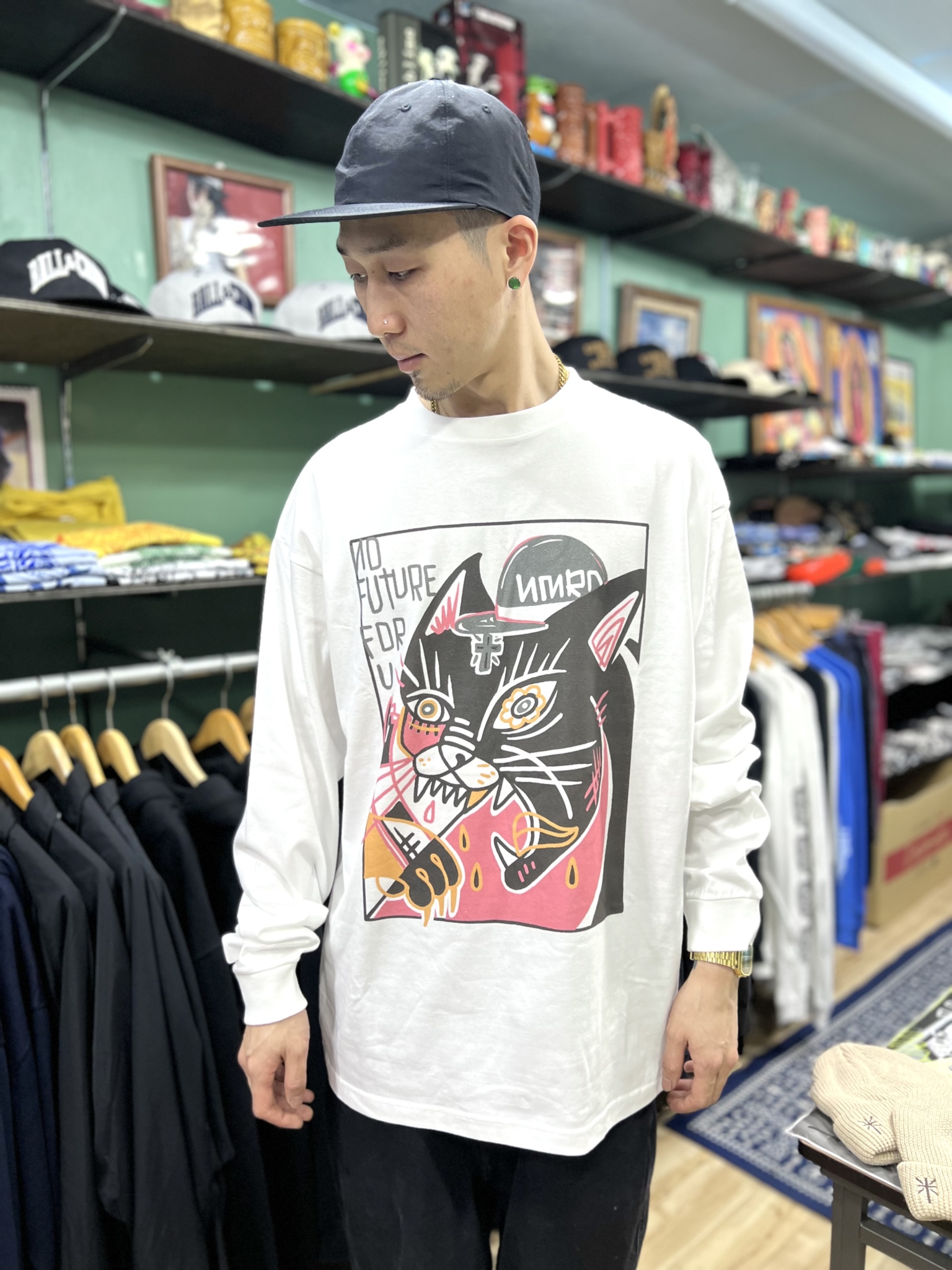 “NIMROD” No Future For U Cat L/S T-shirts White