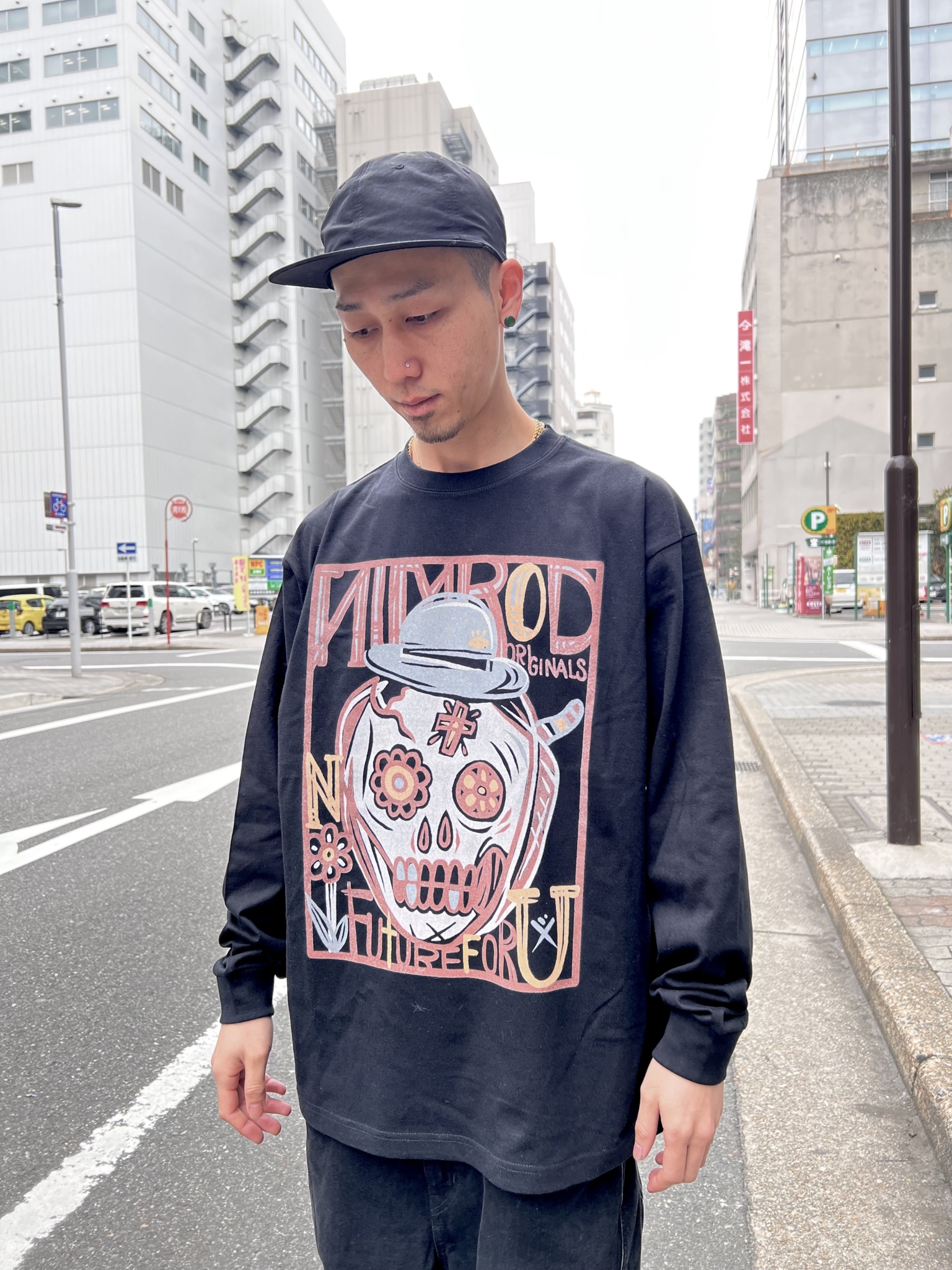 “NIMROD” No Future For U Skull L/S T-shirts Black